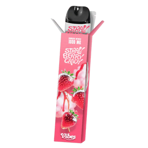 Vape VIBES 1000MG CBC+THC – saveur Strawberry Candy – arôme bonbon fraise sucré – vape légale THC < 0,2 % – puff 600 bouffées