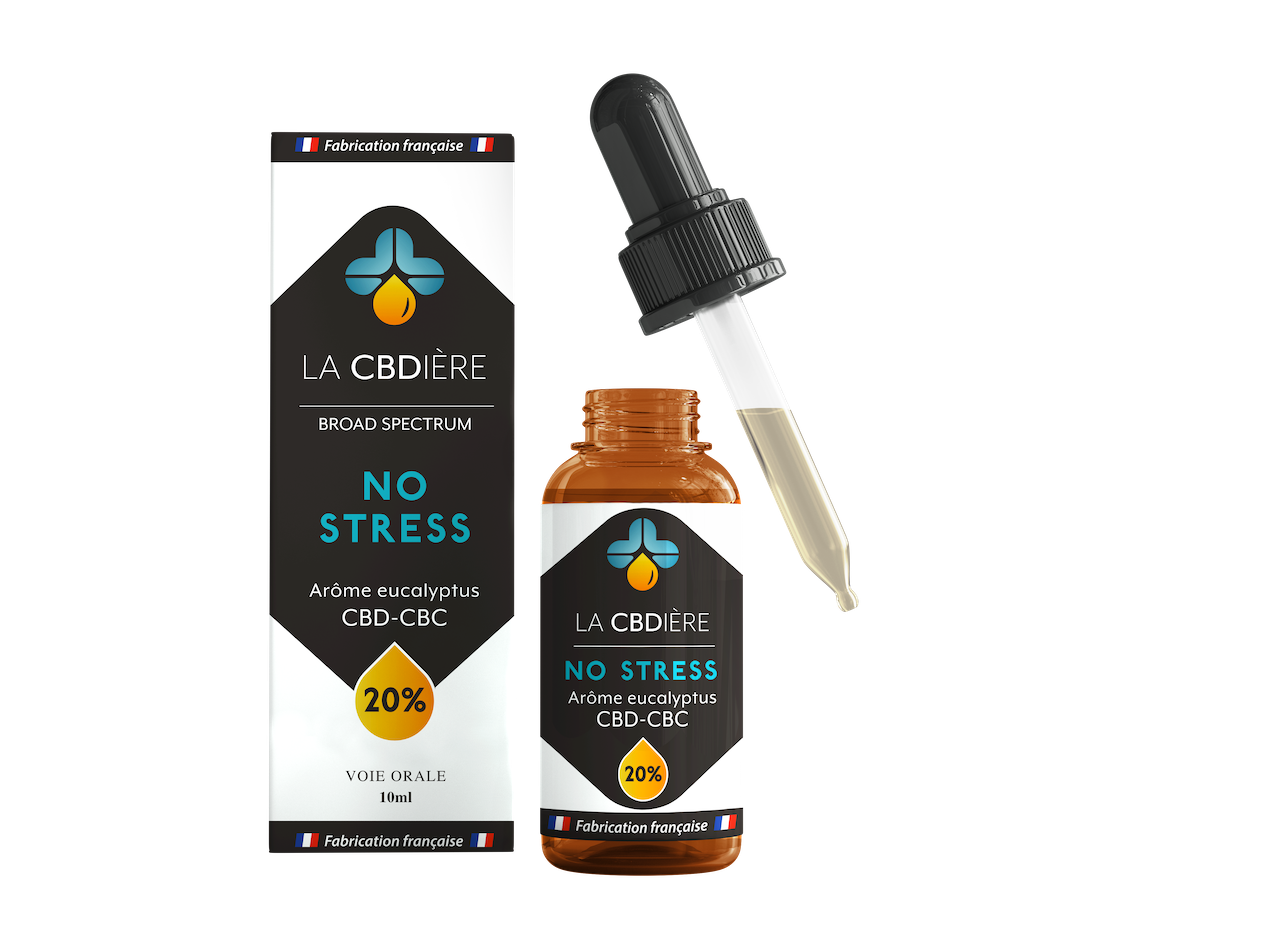 bouteille d'huile de CBD en 20% NO STRESS LA CBDIÈRE meilleur HUILE CBD en france depuis 2025