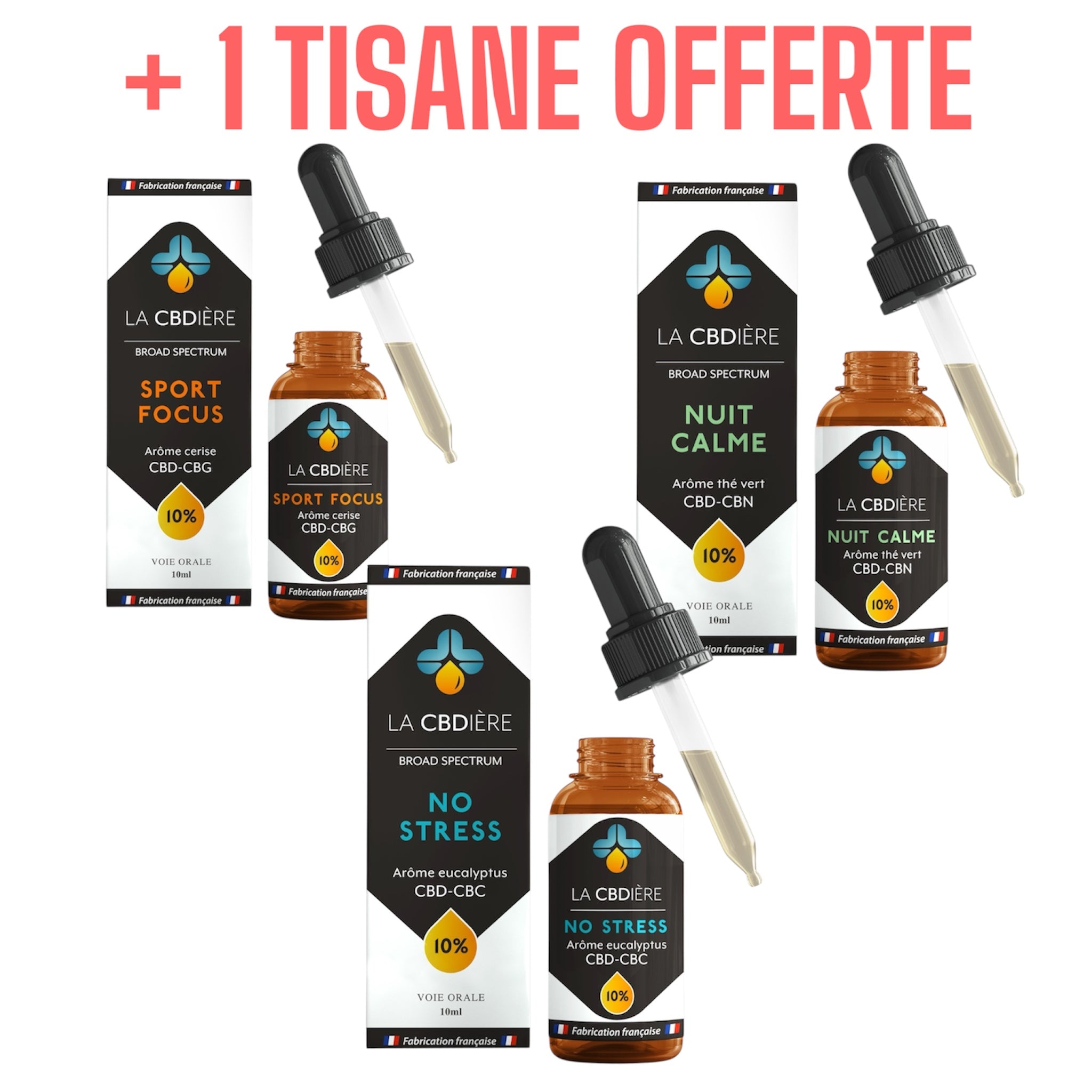 BOX 3 HUILES DE CBD + 1 TISANE CBD EN CADEAU LA CBDIÈRE 