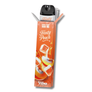 Vape VIBES 1000MG CBC+THC – saveur Frosty Peach – arôme pêche glacée – vape légale THC < 0,2 % – puff 600 bouffées.