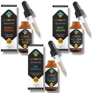 Box Trio Huiles CBD – NO STRESS + SPORT FOCUS + NUIT CALME | Routine Bien-Être Complète